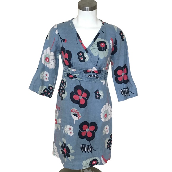 Boden Blue Floral Linen Trim Tunic Dress - Picture 1 of 4